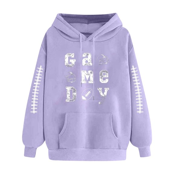 Sexlip Football Hooded Sweatshirt for Women Game Day Graphic Hoodies Loose Casual Long Sleeve Fall Pullover Hoodie Purple XXL