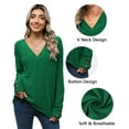 thumbnail image 6 of TEMOFON Long Sleeve Eyelet Tops for Women V Neck Solid Color Blouses Shirts Casual Lightweight Loose Fit Brightgreen Blouse, 6 of 8
