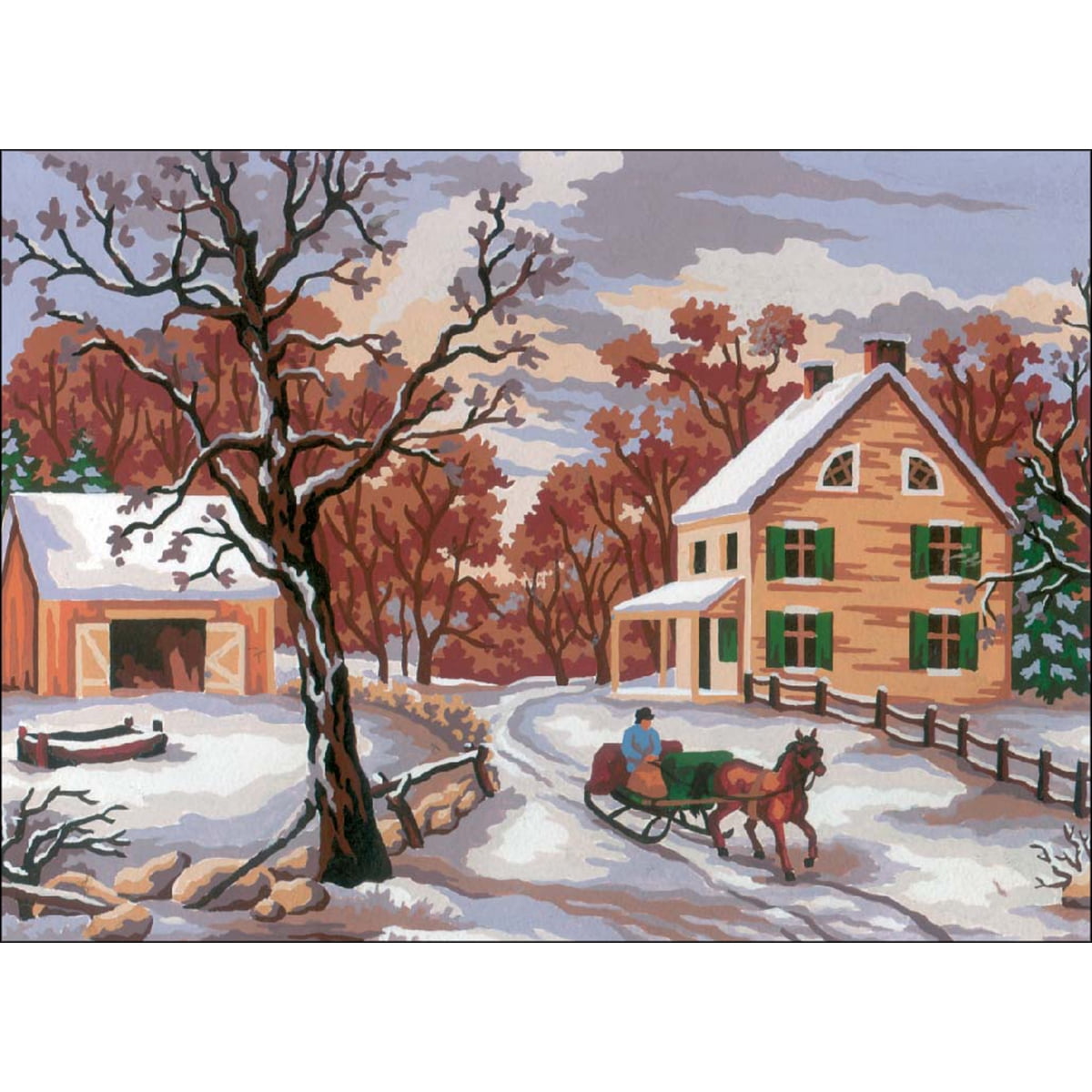 Needleart World Needlepoint Printed Canvas 12"X16"Winter Scene