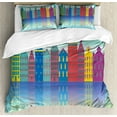 thumbnail image 1 of Amsterdam Duvet Cover Set King Size, Colorful Cityscape Elements Futuristic Urban Scenes Architecture, Decorative 3 Piece Bedding Set with 2 Pillow Shams, Azure Blue and Multicolor, by Ambesonne, 1 of 3