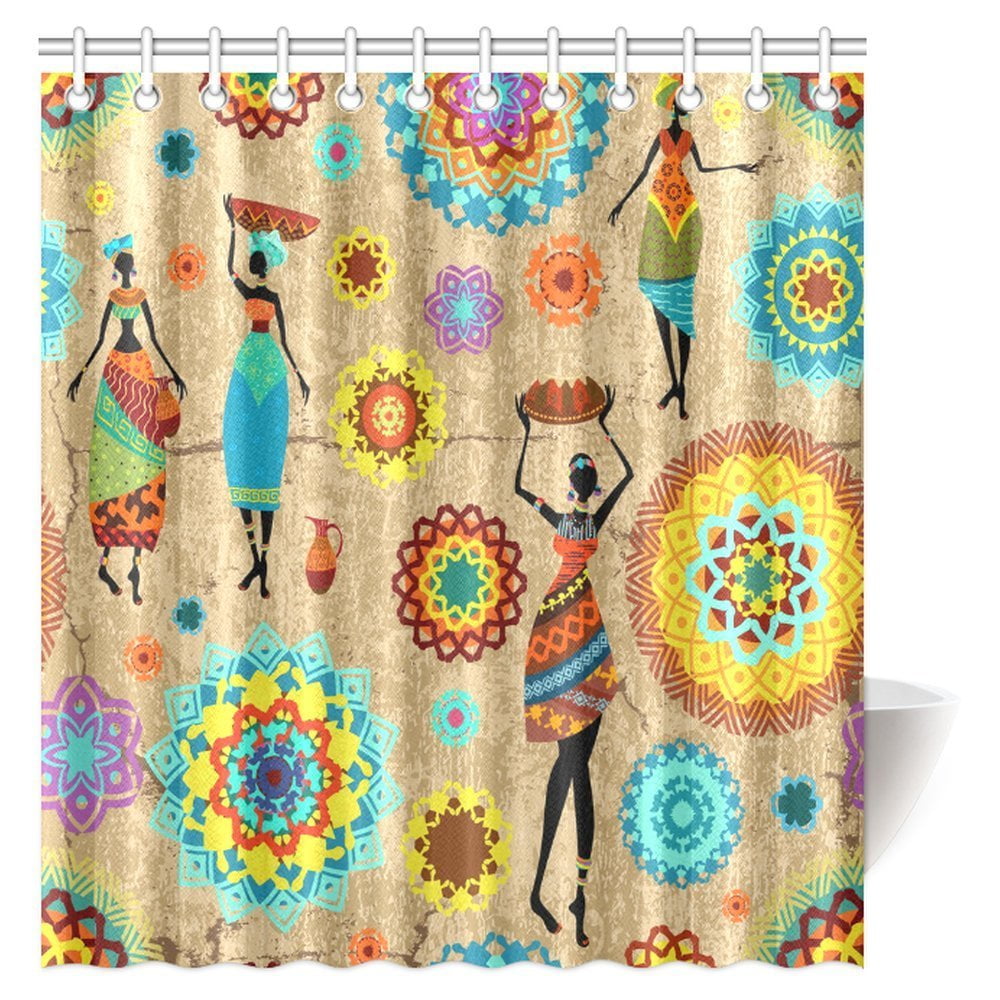 MYPOP African Shower Curtain, Vintage Colorful Arabesques and Lovely