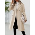 thumbnail image 2 of Fall Winter Womens Long Double Breasted Coats Lapel Collar Pea Coat Slim Fit Jackets Trench Coat Outwear, 2 of 5