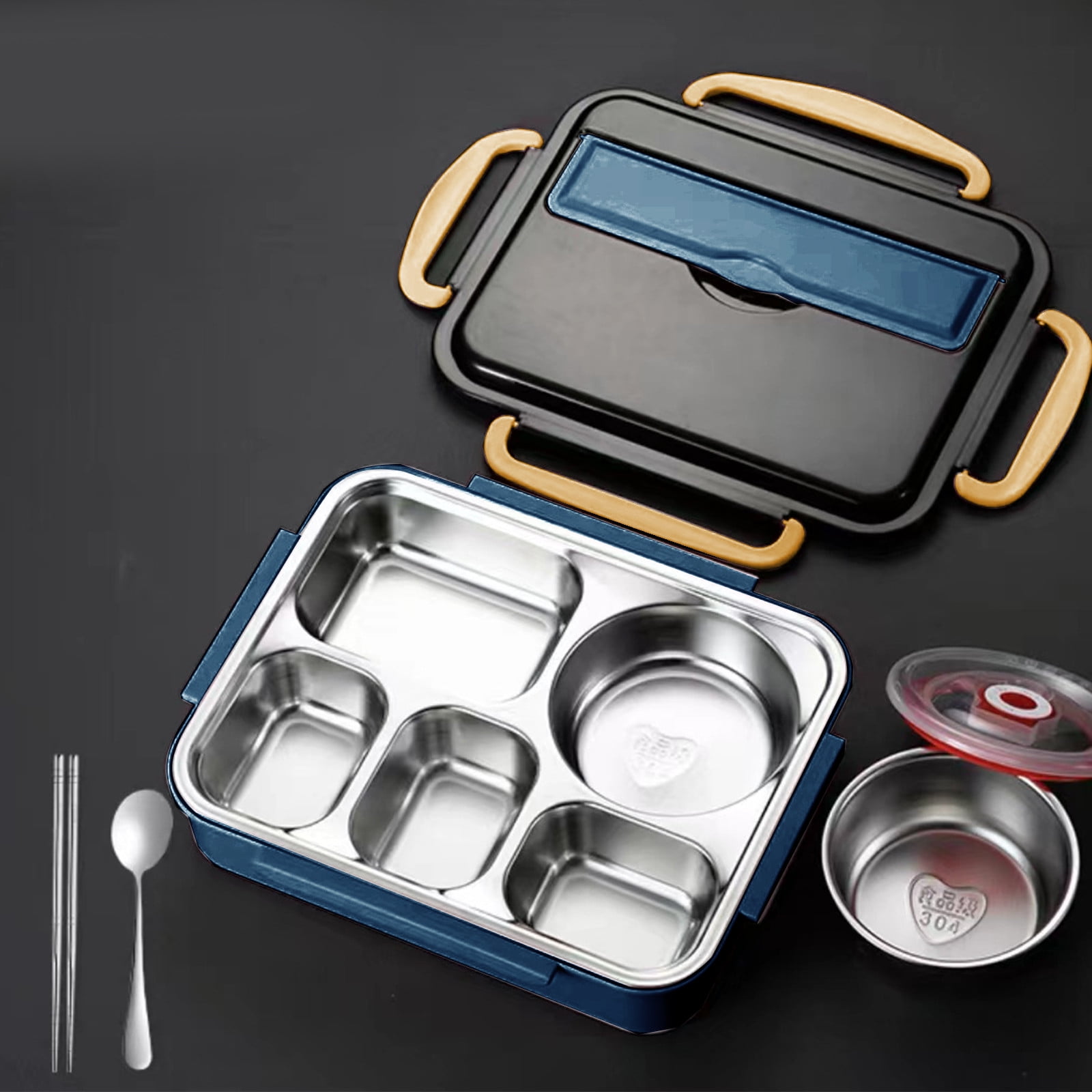 SPOORYYO 1500ML Stainless Steel Lunch Box with 5 Compartments - Lightweight, Portable, and Multi-Heating Options for Office Workers and Students