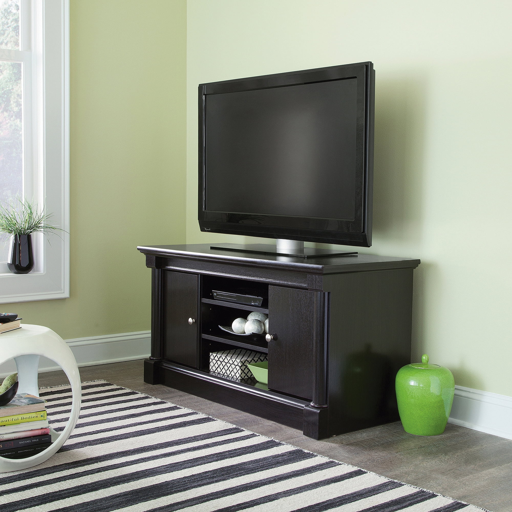 Sauder Palladia Panel Tv Stand For Tvs Up To 50 Waxed Black Finish