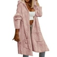 thumbnail image 2 of Baqcunre Womens Winter Coats Women's Autumn And Winter Fashion Floral Texture Hooded Medium Long Plush Coat Fleece Jacket Womens Fall Fashion 2023 Pink L, 2 of 5