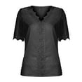 thumbnail image 4 of Spring Tops for Women Tops Breathable Fashion Womens Summer V-Neck Lace Patchwork Short Sleeve Sexy Top Blouse, 4 of 8