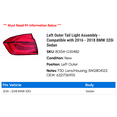 thumbnail image 2 of Left Outer Tail Light Assembly - Compatible with 2016 - 2018 BMW 320i Sedan 2017, 2 of 2