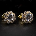 thumbnail image 2 of Men's Women's Large Gold 925 Sterling Silver Iced Cz Hip Hop Flower Cluster Earrings, 2 of 6