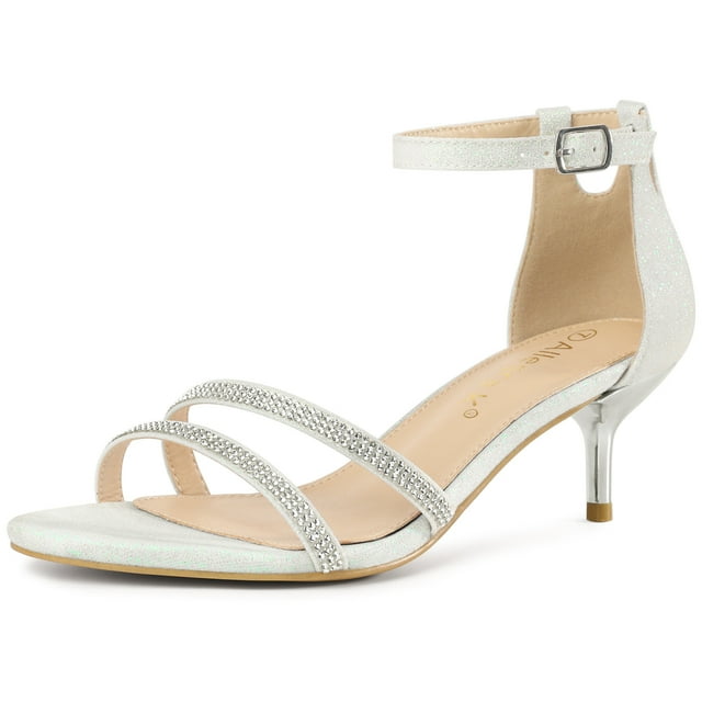 BLISSFUL STEP Sandales à Talons Aiguilles Chaton pour Femmes Blanches à Paillettes 7,5 M US