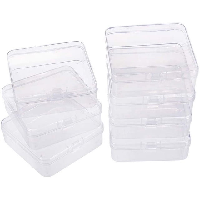 Paquete de 10 cajas organizadoras cuadradas de plástico transparente para guardar cuentas, de 8,2 x 8,2 x 2,8 cm, con tapa.