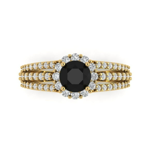 Halo Engagement Ring for Women - 1.83ct Natural Onyx in 14K Yellow Gold Promise Ring