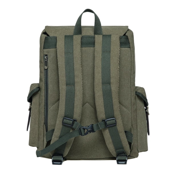 army green canvas travel rucksack backpack Kaukko Vintage Casual Canvas and Leather Rucksack Retro Backpack for School Work Travel Hiking(ArmyGreen Canvas), Size: Middle