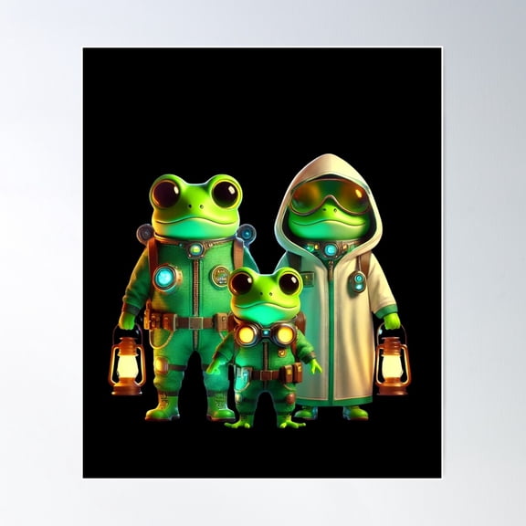 Explorers Family - Space Frogs On A Secret Mission Poster Wall Art, Modern Wall Decor For Living Room Bedroom, 12x18 UNFRAMED