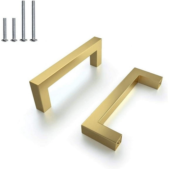 30 Pack|3-3/4" Brushed Gold Cabinet Pulls Kitchen Cabinet Handles Brass Drawer Pulls Square Cabinet Knobs,Kitchen Dresser Pull Furniture Hardware