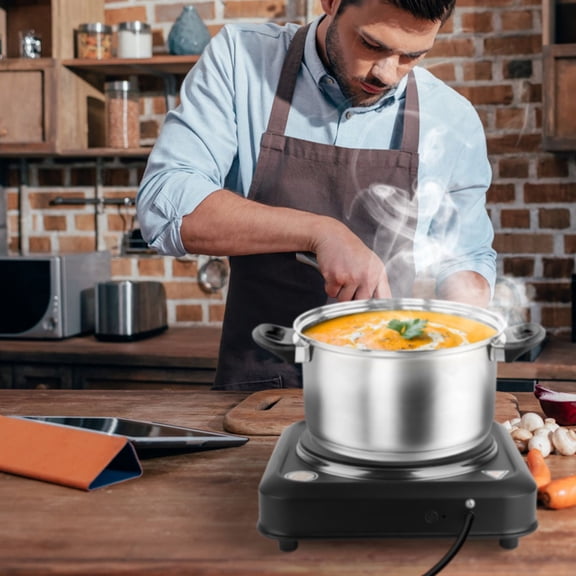 Black Infrared Electric Stove, Portable Electric Cooker, Equipped with A 7.5-inch Glass Cooking Surface, with Adjustable Temperature Control, Suitable for Home Use, Camper Vans and Camping Trips.