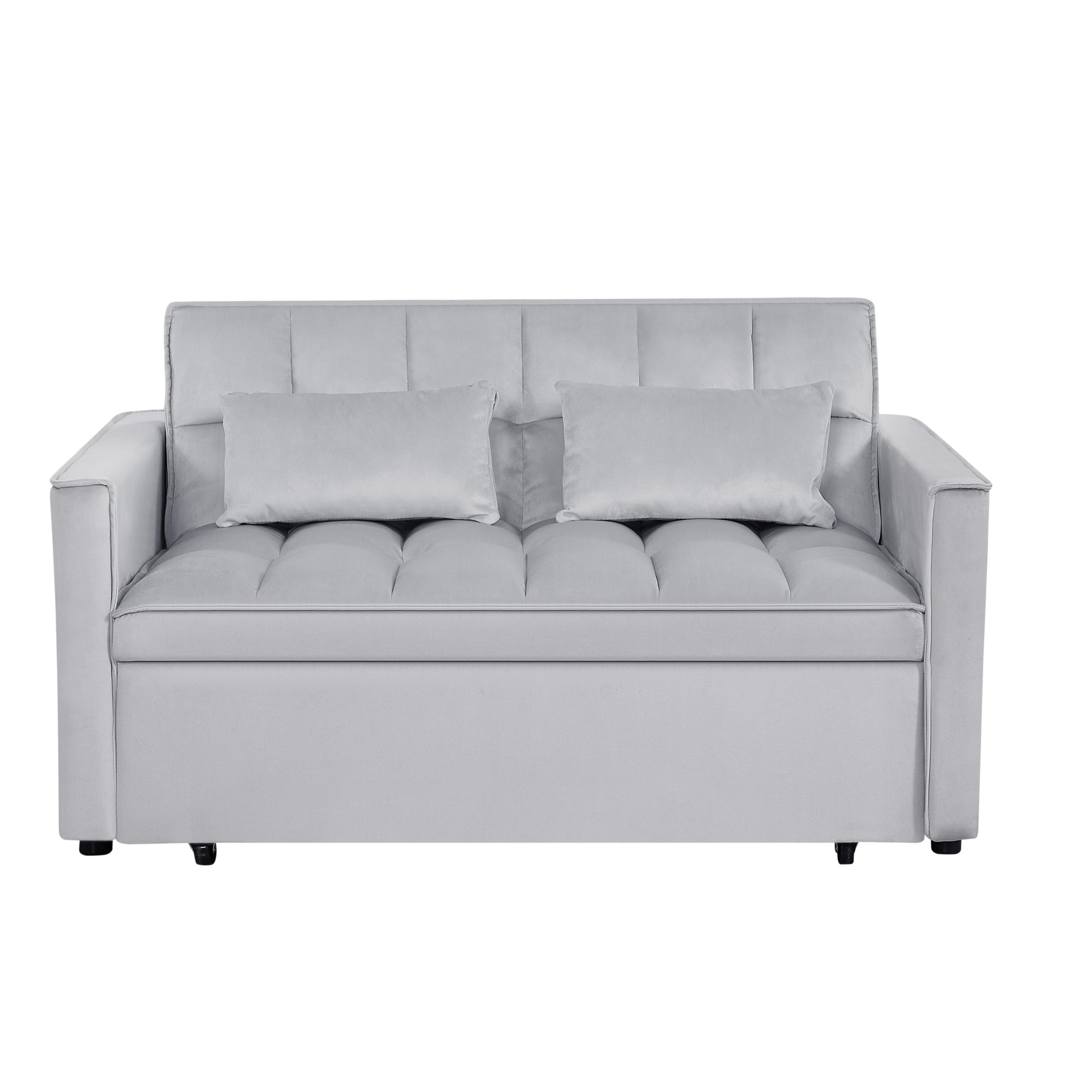 BSHTI 54" Pull-Out Sleeper Sofa Bed – Twin Size with 3 in 1 Convertible Sofa Bed, with Adjustable Backrest, Velvet Upholstery, Side Pocket Storage, Easy Assembly,Light Grey