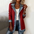 thumbnail image 5 of Textilo Womens Denim Patchwork Collared Shirt Jacket Ribbed Knit Button Down Jackets Lapel Collar Long Sleeve Denim Spliced Jean Shacket Soft Loose Fit 2026 Winter Fall Casual Wear,Red M, 5 of 5