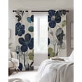 thumbnail image 3 of Navy Blue Green Floral Blackout Curtains 39 Inches Long for Bedroom, Vintage Botanical Leaves Thermal Insulated Room Darkening Black Out Window Curtain Panels Grommet Drapes for Living Room, 3 of 8