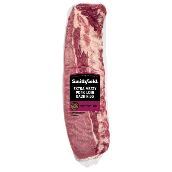 Smithfield Extra Meaty Fresh Pork Back Ribs, 2.1 - 3.8 lb, 21 Grams of Protein per 4 oz Serving
