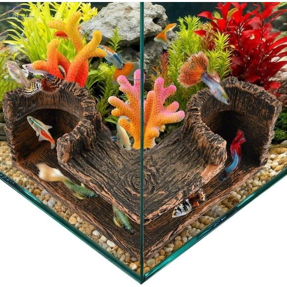 Aquarium Cave, Underground Corner , Natural-Looking Wood-Like Bet-ta Fish Hideout Tank Decorations, For Avoid Aggressive Behavior