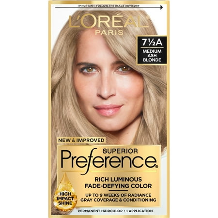 L'Oreal Paris Superior Preference Fade-Defying Permanent Hair Color, 7.5A Medium Ash Blonde, 1 Kit