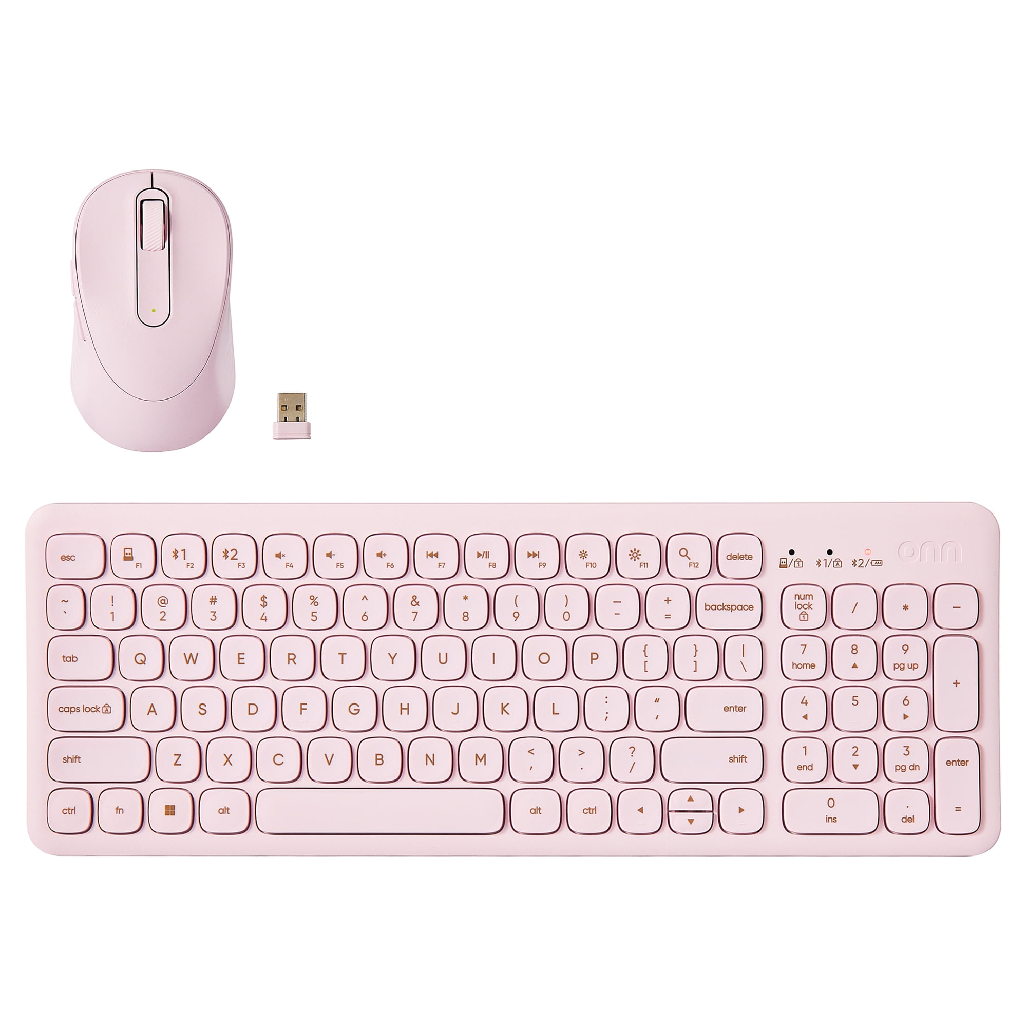 onn Curve Wireless Full-Size Keyboard and Mouse Combo, Pink