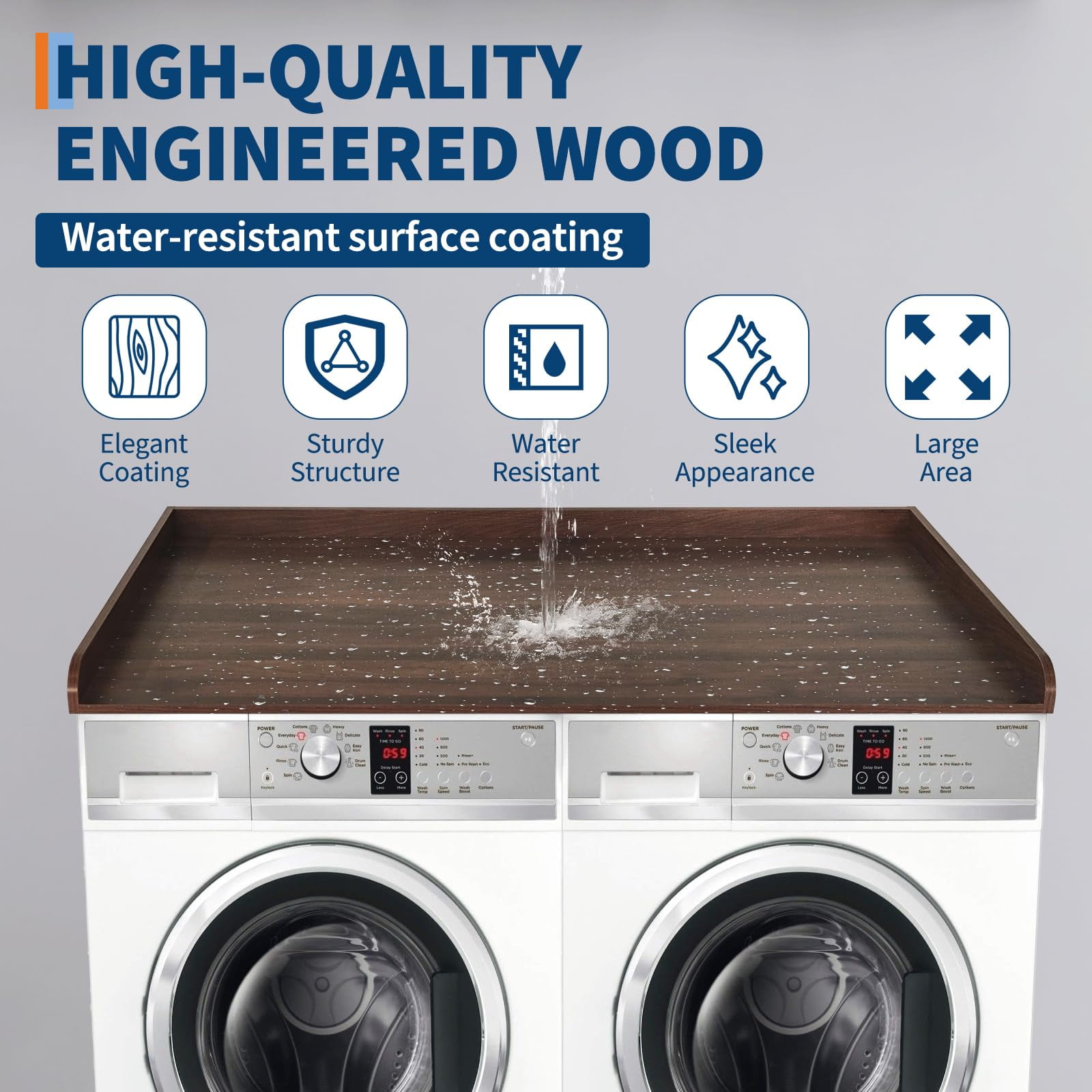Huisuilinss Washer Dryer Countertop,Laundry Countertop,Wood Washer And Dryer Covers,Washer And Dryer Countertop With 2.75" H Edge Rails,Anti-Slip Pads For Laundry Room Organization And Storage