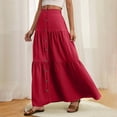 thumbnail image 7 of cocolona Womens Elastic Waist Button Maxi Skirts Fashion Solid Color Flowy Long Skirts Summer Beach Vacation A Line Skirts Red M, 7 of 7