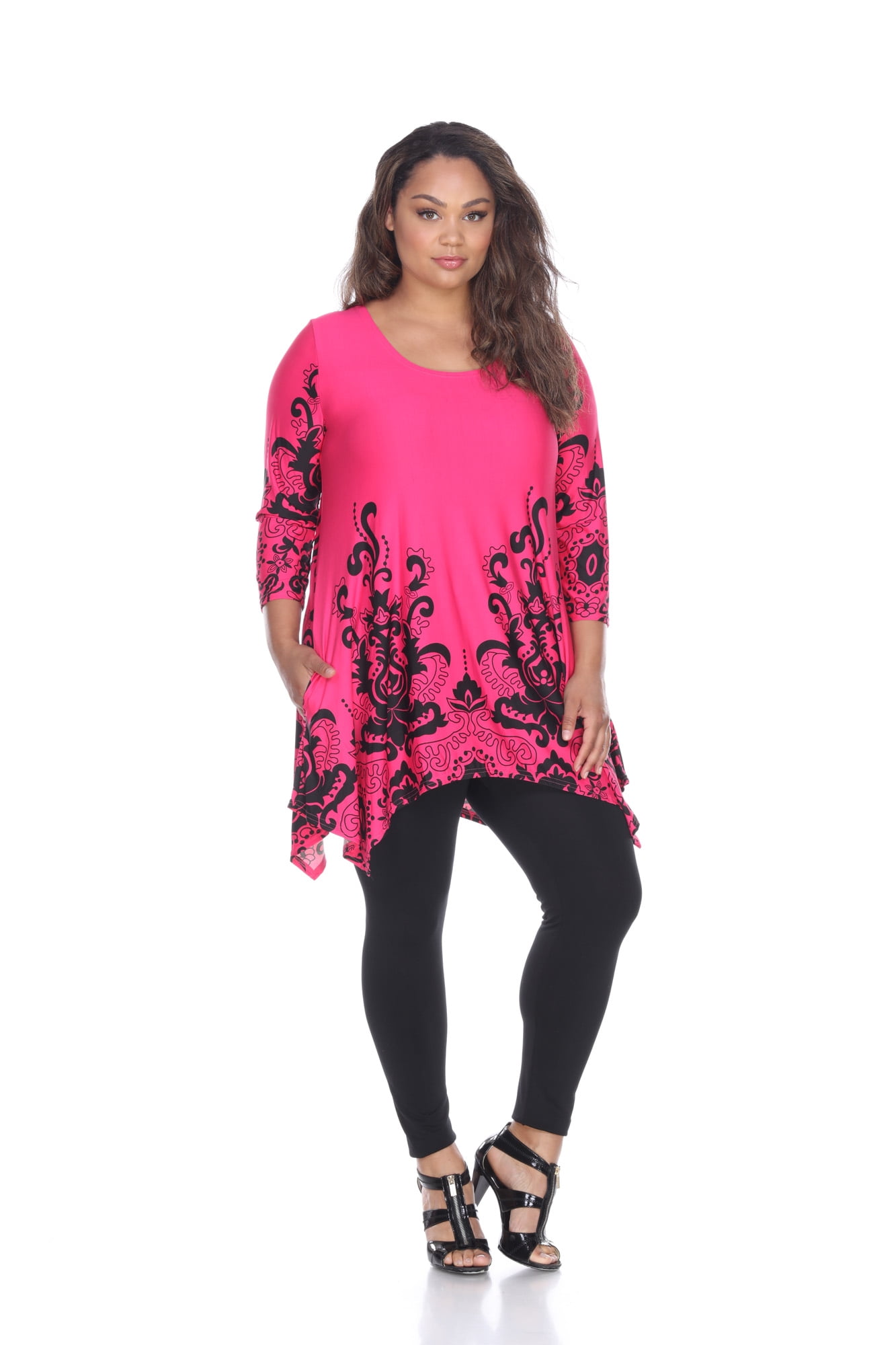 Plus Size Damask Print Tunic Top 