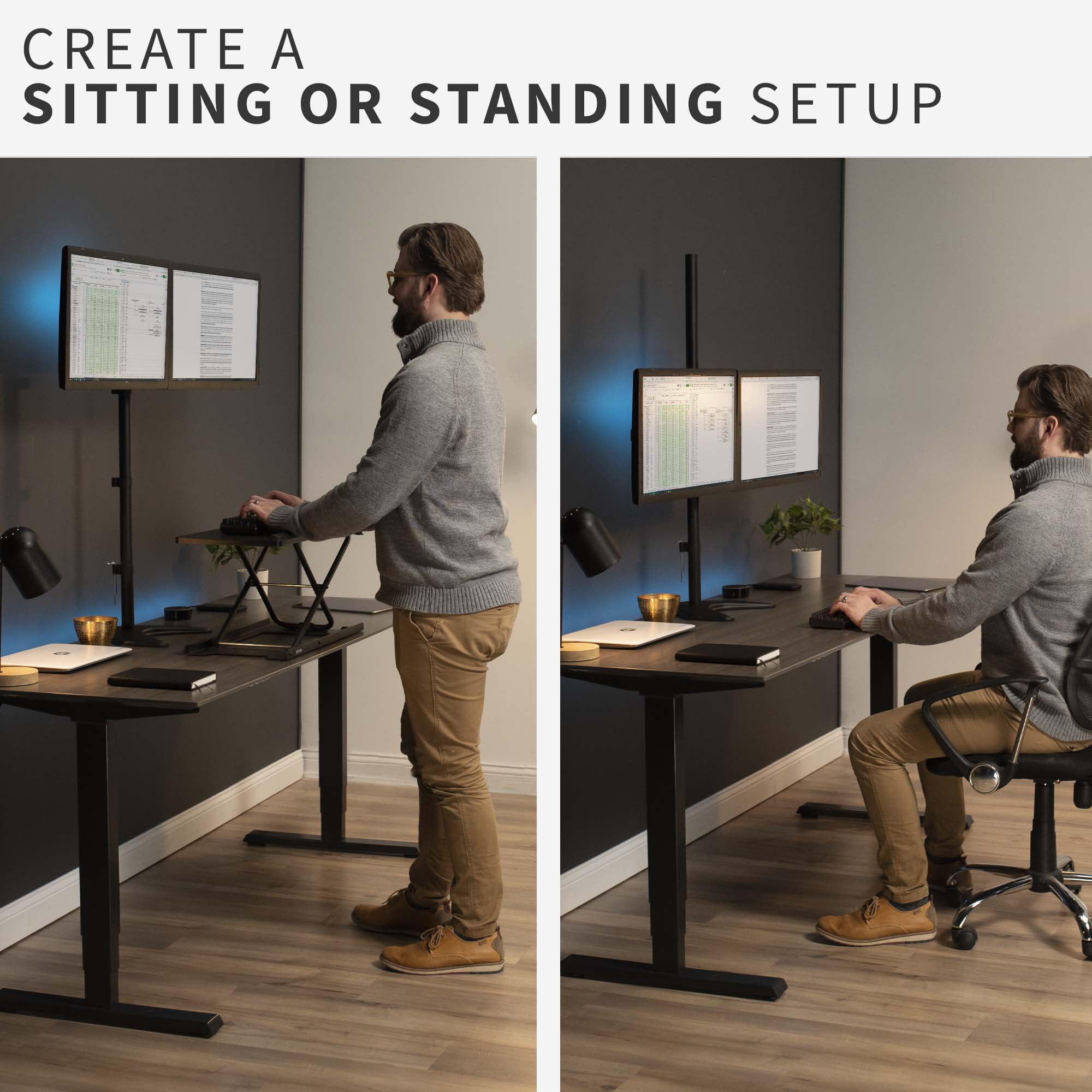 Ergonomic Dual Monitor Mount C-Camp Double Arm Joint Screens up to 27" Office 