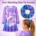 thumbnail image 5 of Rimyaw Girls Unicorn Nightgown, Soft Long Sleeve Pajama Dress with Hair Tie Gift, Fantasy Princess Sleepwear, Size 6, 5 of 8