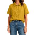 thumbnail image 5 of Qulqfy Solid Womens Blouses Cotton Linen Casual Lapel Short Sleeve Spring Yellow Women's Summer Tops XXXL, 5 of 7