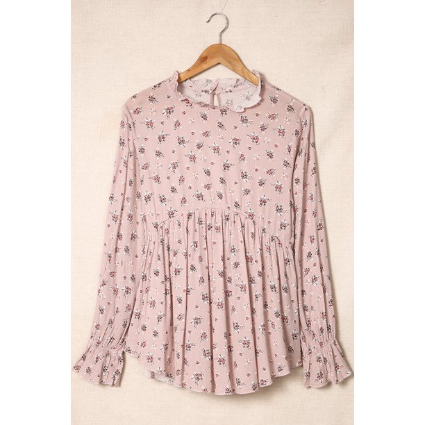 ABPHQTO Blusa Babydoll Cuello Volante Estampado Floral Rosa De Mujer