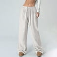 thumbnail image 4 of Bwndum Womens White High Waisted Wide Leg Pants - 100% Cotton Soft Crinkled Palazzo Pants with Elastic Waist, Plus Size Resort Lounge Pull On Trousers,Size 2XL, 4 of 9