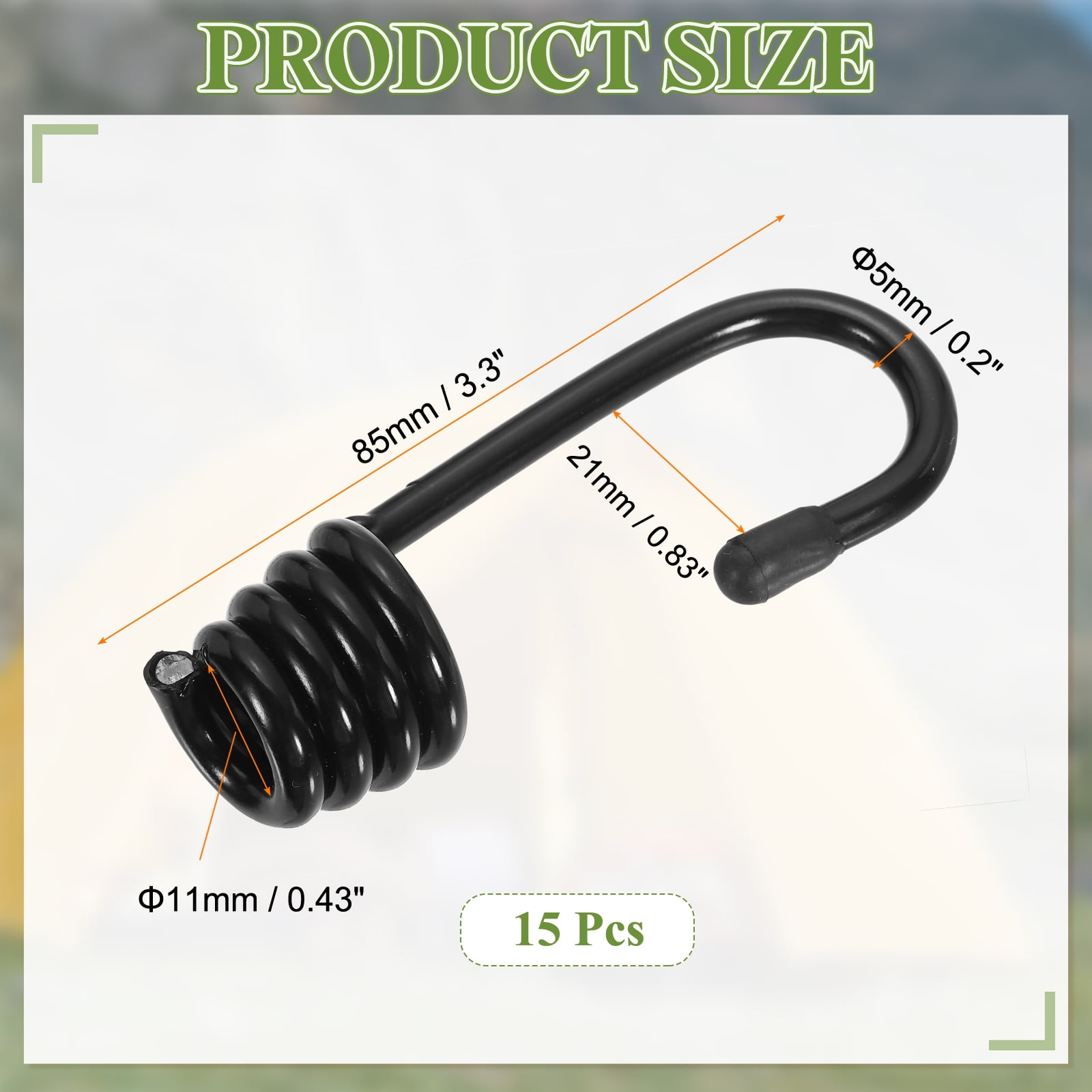 Uxcell 7/16"(11mm) Bungee Cord Hooks 3.3" Length, 15Pcs Heavy Bungee Shock Cord Hook Spiral Wire Hooks End for Rope Strapping Tape Camping Tents Trucks Boats, Black