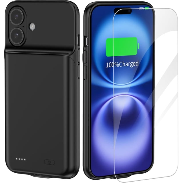 SHIQI-Battery Case for iPhone 16Plus, 7000mAh Slim Portable Rechargeable Protective Battery Pack Cover Power Bank Charging Case Compatible with iPhone 16Plus (6.7 inch,Includes Cell Phone Protector)
