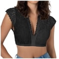thumbnail image 2 of VgaVtl Summer Womens Blouse Short Sleeve Lace Ladies Tops Black Solid Slim Leisure Cropped Ruffles Tops, 2 of 4