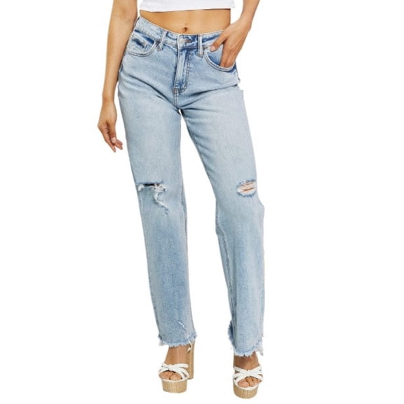 Lovervet Women's High Waist Distressed Straight Cut 90's Dad Jeans