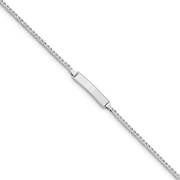 Real 14kt White Gold Flat Curb Link ID Chain Bracelet; 7 inch; Lobster Clasp; for Adults and Teens; for Women and Men