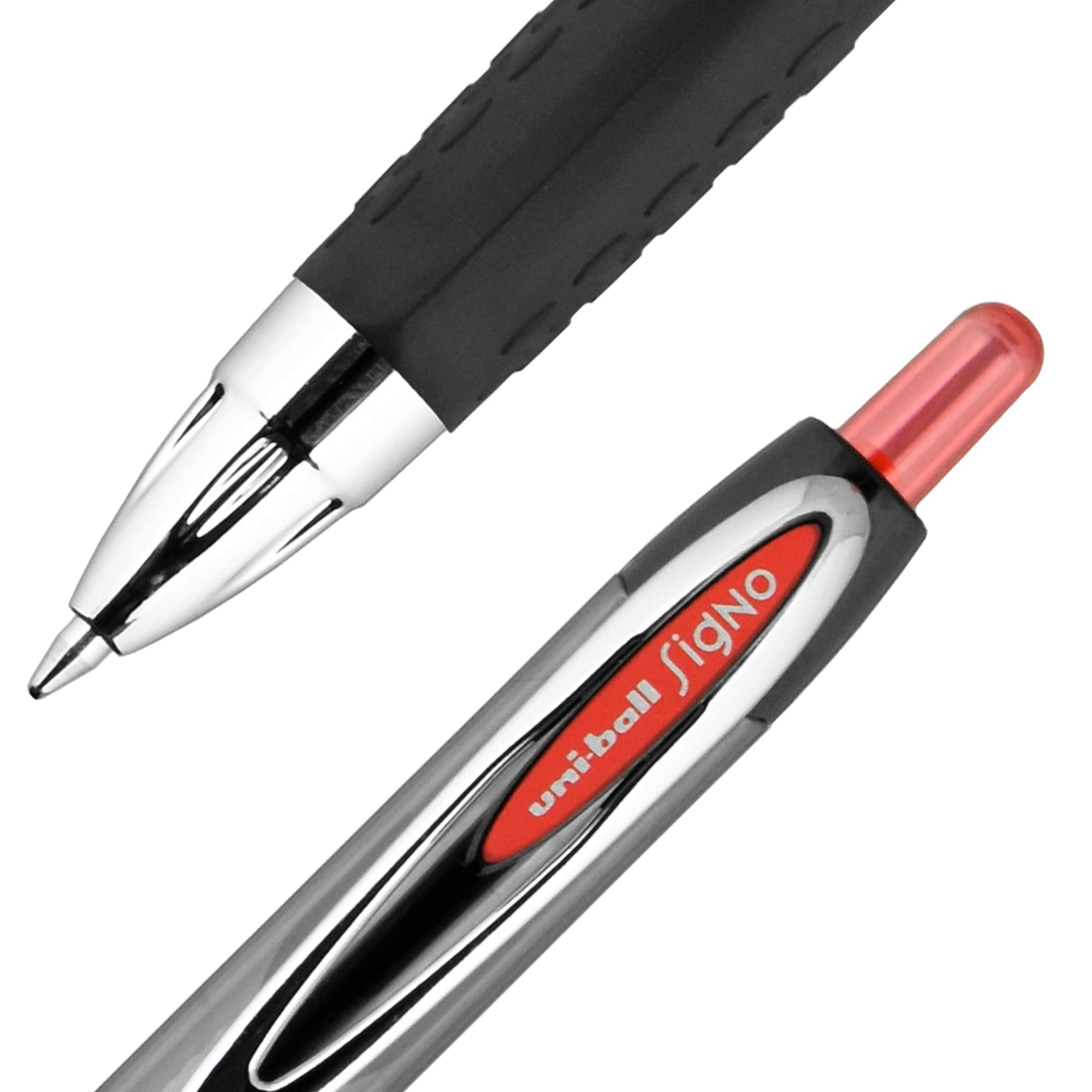 uni-ball® 207™ Retractable Fraud Prevention Gel Pens, Medium Point, 0.7 mm, Black Barrels, Red Ink, Pack Of 12