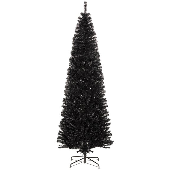 Christmas Trees HOMCOM 8ft Pencil Christmas Tree, Unlit Artificial Christmas Tree Slim Douglas Fir Xmas Tree with Realistic Branches, Halloween Tree with 1168 Tips, Black,Artificial Christmas Trees