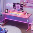 thumbnail image 6 of Bestier 52 inch Gaming Desk with Power Strip and LED Monitor Stand, Small Computer Desk for Home Office, Carbon Fiber Pink, 6 of 9