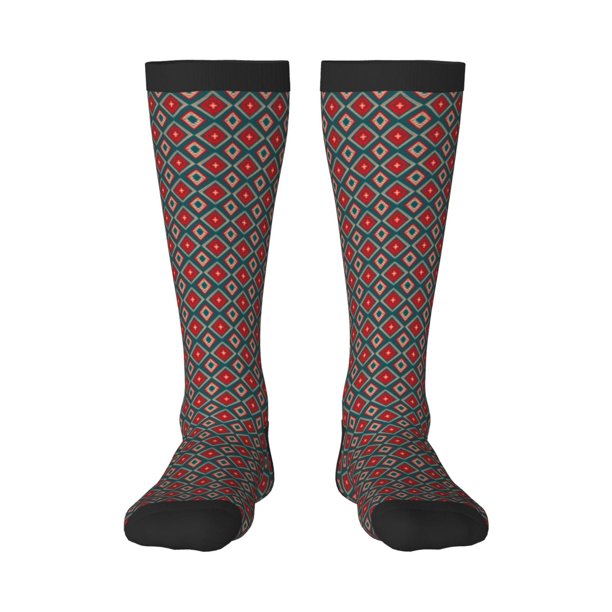 Fotbe Red And Orange On Blue Teal Calcetas Divertidas Estampadas para Hombre y Mujer, Calcetas de Algodón hasta la Rodilla para Caminar, Correr, Enfermería y Embarazo
