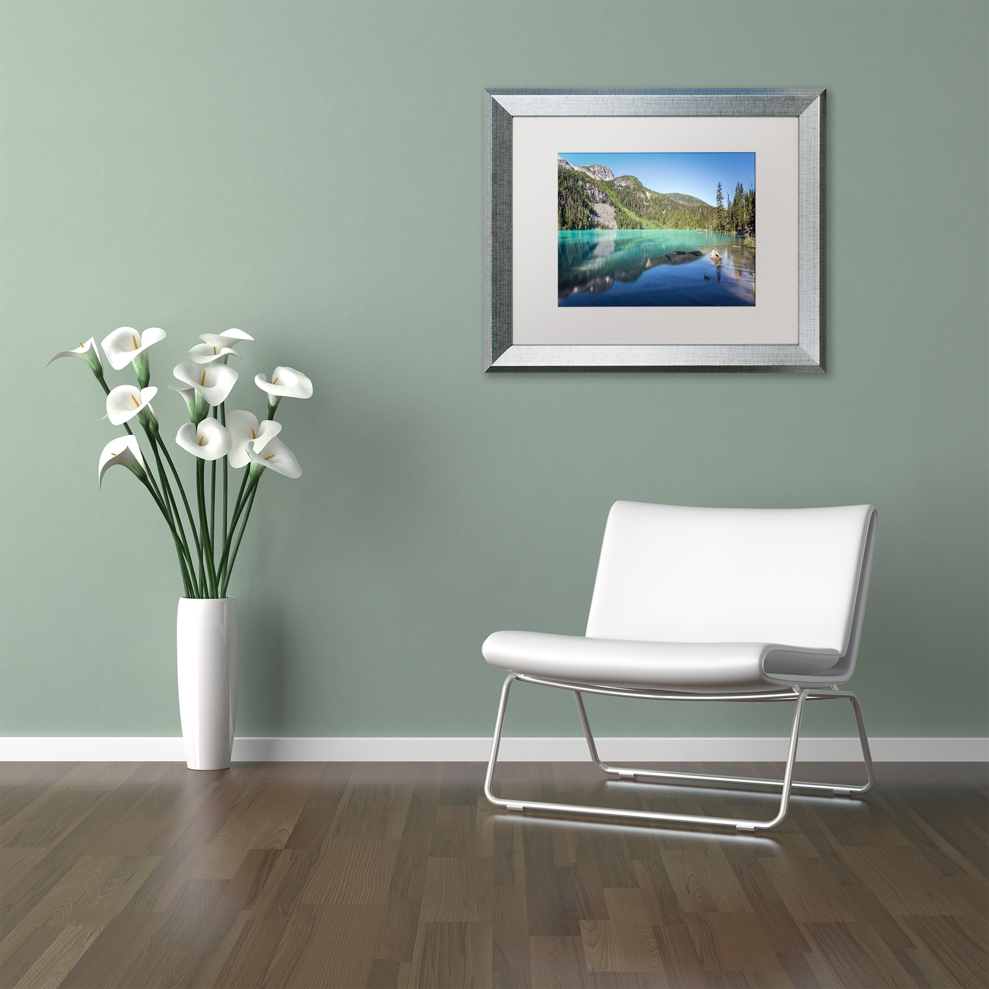 Trademark Fine Art 'Blue Joffre Lakes' Canvas Art by Pierre Leclerc, White Matte, Silver Frame