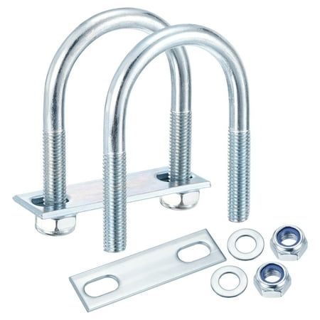 U Bolts 4Set (M10x50x90mm), Round U Bolt Kits DN40 Carbon Steel with Nylon Lock Nut Washers Plates - for Construction, Pipe, Trailer, Automotive, Leaf Spring Fastener