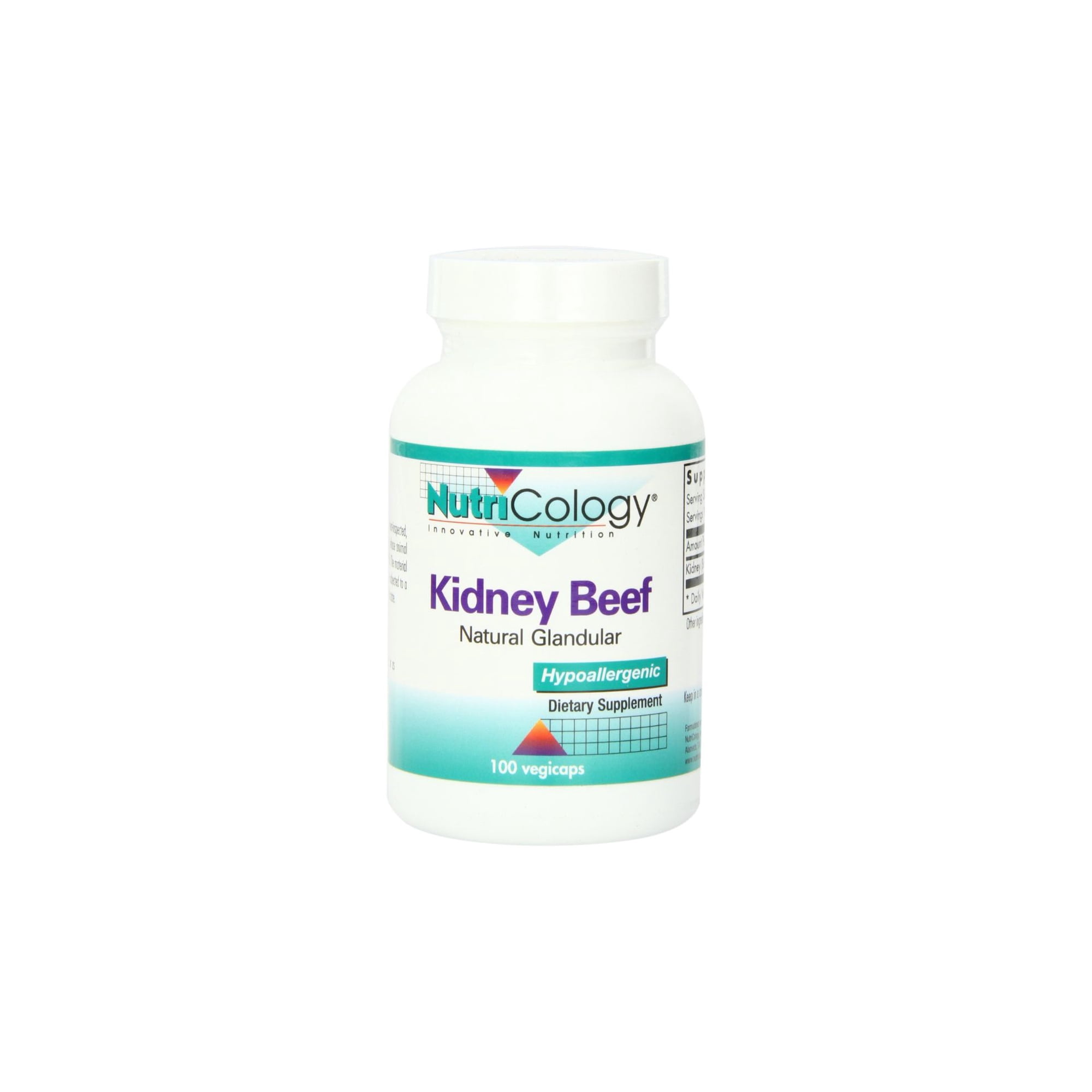 NutriCology Kidney Beef - 500 mg Bovine Kidney Glandular Supplement - Freeze-Dried Organ Extract - Renal & Glandular Support - Hypoallergenic - 100 Servings - 100 Vegicaps