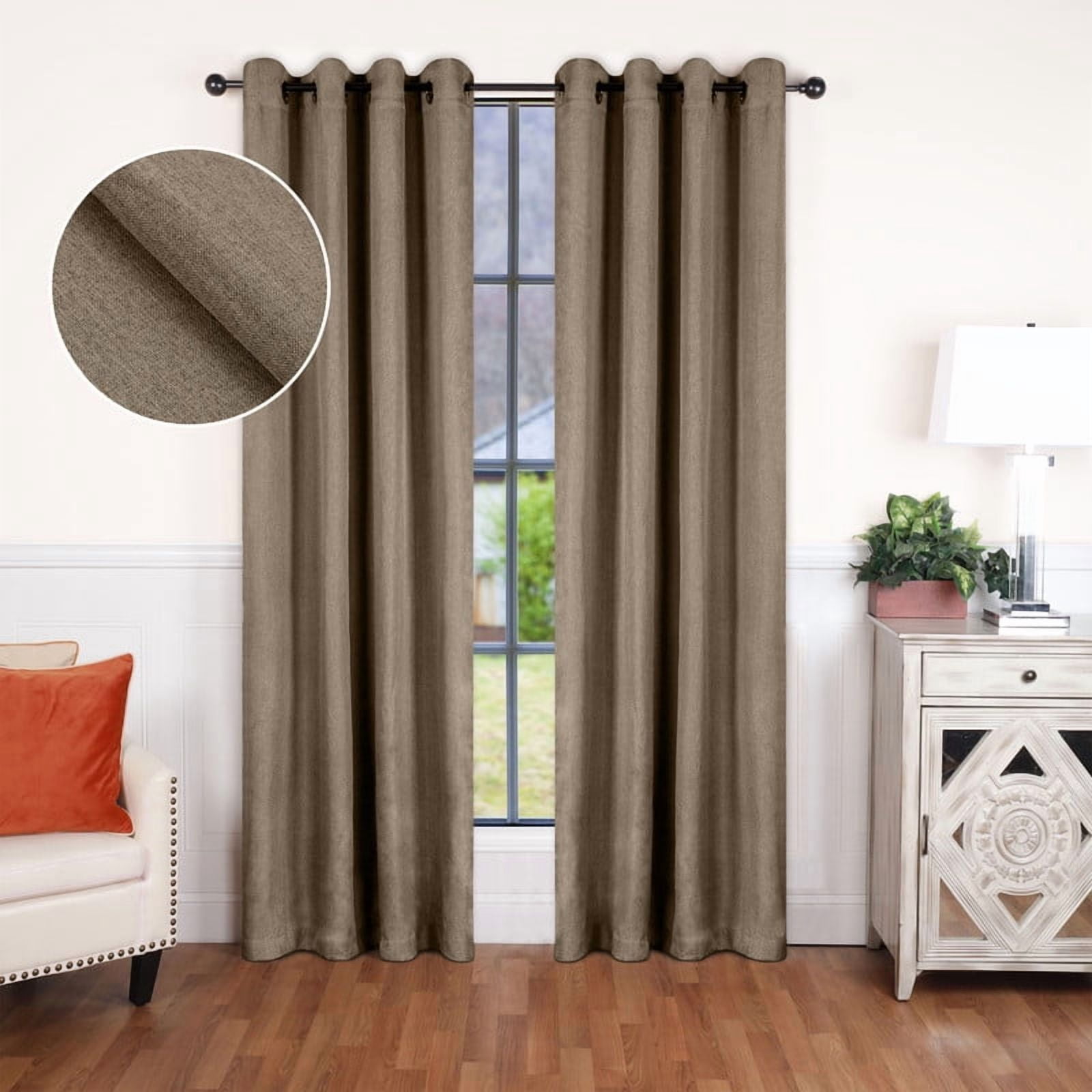 Superior Linen Blackout Curtains Set of 2, Grommet Header Curtain Panel Pair, Coriander, 52"W x 108"L