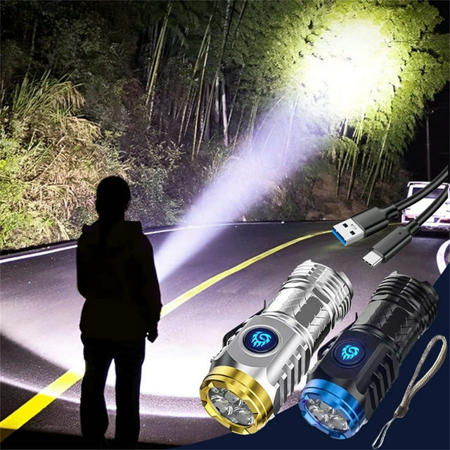 Vaidha Flashlight Bright Rechargeable-bright Small Portable Outdoor Lighting Shooting Household Mini Three-eye Small Steel