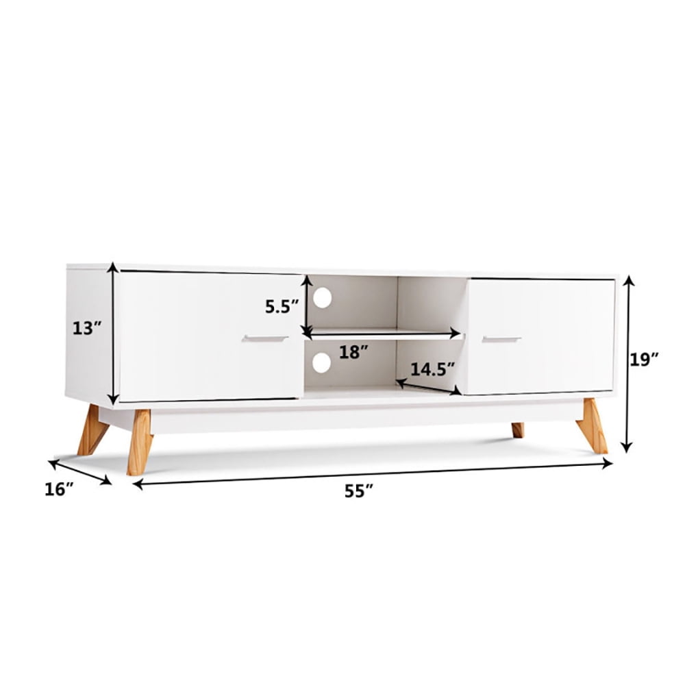 Finihen TV Stand, TV Cabinet, Wooden TV Stand with 2 Storage Cabinets and 2 Open Shelves for 60 Inch TV, for Living Room, Bedroom, White