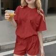 thumbnail image 2 of Ensemble T-Shirt et Short pour Filles, Haut à Col Rond Uni à Manches Courtes et Short, Tenue de Sport Décontractée Deux Pièces pour Enfants, 2 of 7